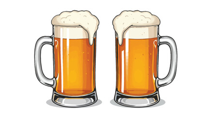 Two Mugs of Beer Illustrated: A Vector Illustration of a Classic Beverage