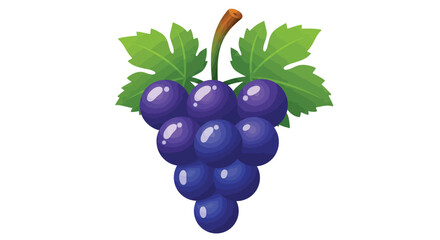 Vibrant Illustration of a Bunch of Grapes with Lush Green Leaves on a White Background