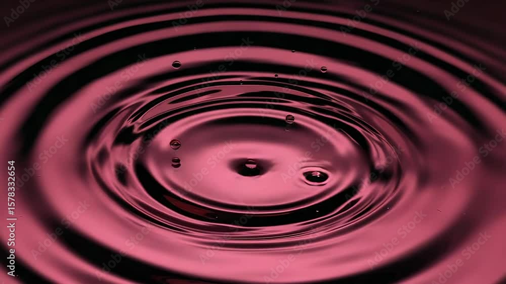 Poster drop creating concentric ripples on red liquid surface