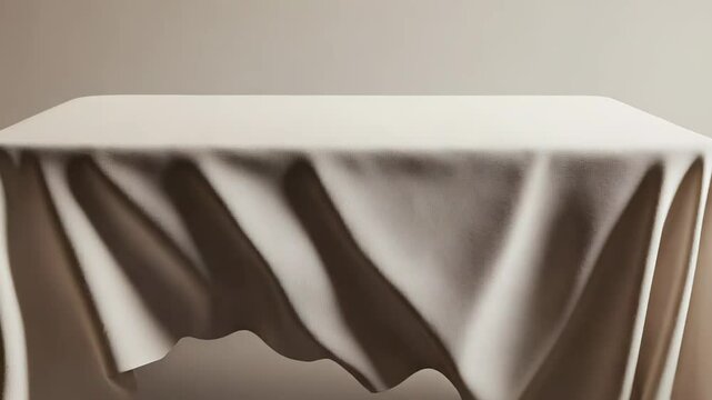 White tablecloth covering a table on a beige background