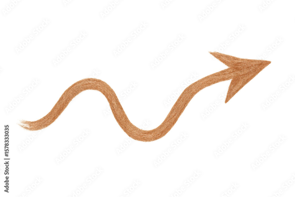 Poster curved orange fuzzy arrow angling upward and rightward, symbolizing dynamic direction against transp