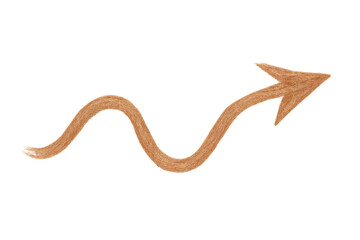 Fototapeta premium Curved orange fuzzy arrow angling upward and rightward, symbolizing dynamic direction against transparent backdrop for graphic design