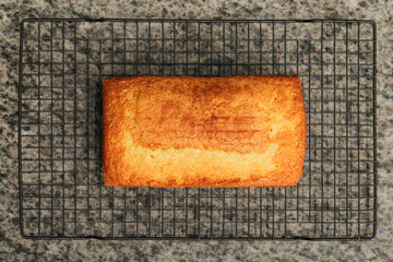 Freshly Baked Pound Cake in Warm, Casual Kitchen Environment