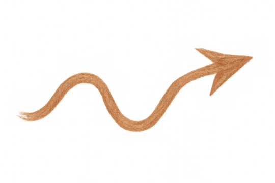 Curved orange fuzzy arrow angling upward and rightward, symbolizing dynamic direction against transparent backdrop for graphic design