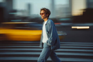 Man Walking Across Street