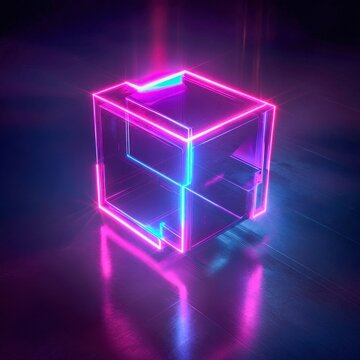 levitating neon cube pulsing with energy