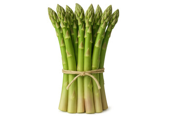 Green asparagus spears bundled with twine, highlighting organic freshness and culinary artistry on rustic wooden surface