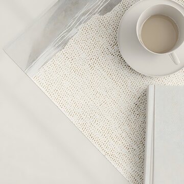 Neutral tones coffee and book morning