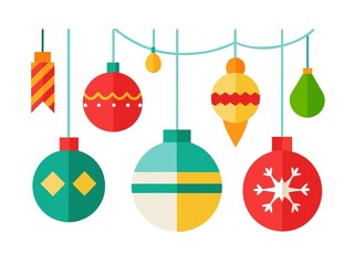 Photo of colorful christmas ornaments isolated on white background
