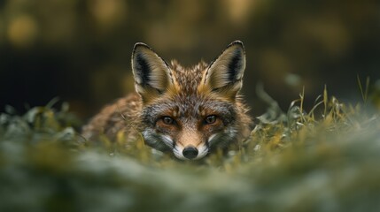 Close-up of a fox in grass