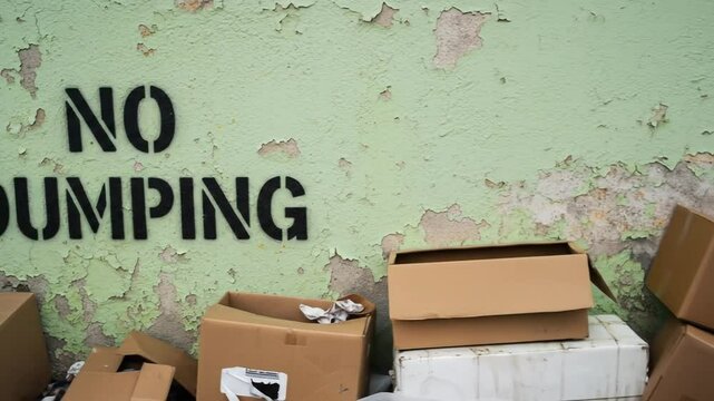 Discarded Boxes Beneath "No Dumping" Sign