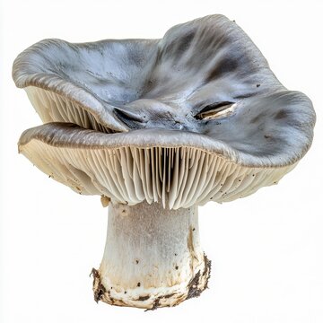 helvella lacunosa elfin saddle mushroom gray wrinkled cap isolated on white transparent background