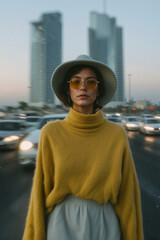 Woman in Yellow Sweater and Hat