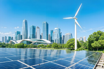 Futuristic Sustainable Cityscape with Renewable Energy Sources