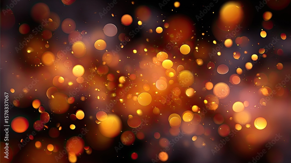 Poster abstract background of colorful bokeh lights in warm shades of orange and yellow with dark center fo
