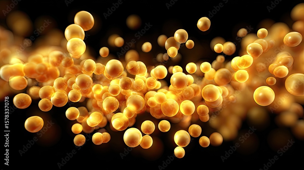 Poster golden bubbles in motion against a dark background creating a dreamy and abstract atmosphere of ligh
