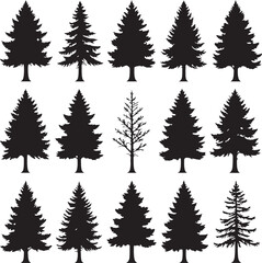 Obraz premium Collection of Evergreen Tree Silhouettes Various Shapes and Sizes for Design Projects