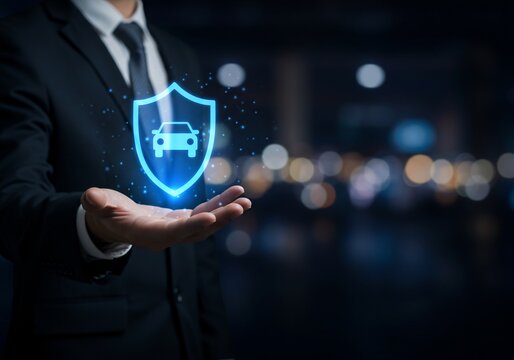 Businessman Presents Digital Car Insurance Shield