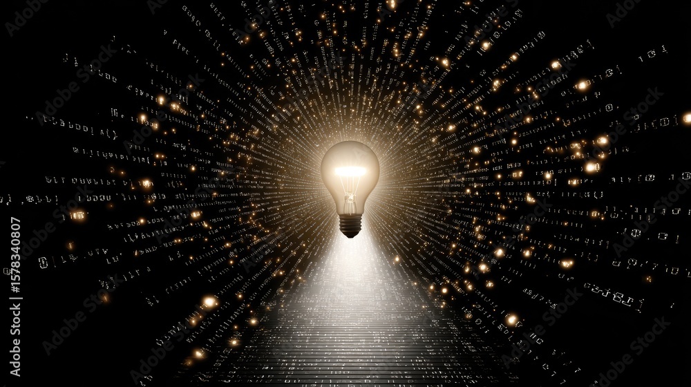 Aufkleber radiant light bulb illuminating digital data streams in abstract concept of technology and innovatio