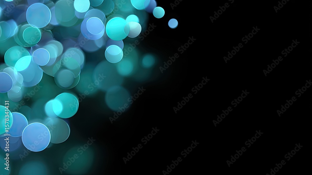 Poster abstract background of soft glowing bokeh in shades of blue and green on a dark canvas