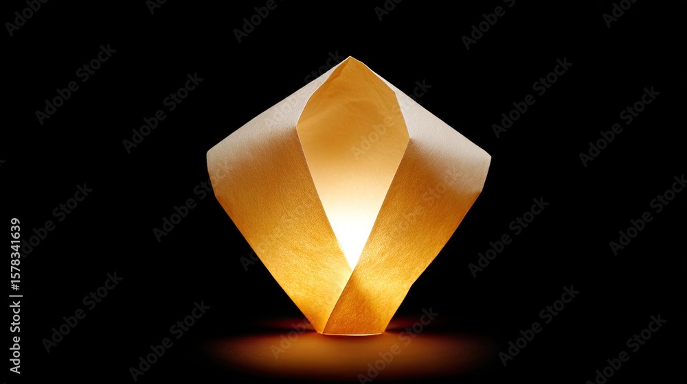 Poster elegant paper lantern with soft lighting displaying artistic design and warm glow in dark background