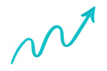 Upward-pointing turquoise arrow on transparent backdrop, symbolizing growth, progress, positive trending trajectory