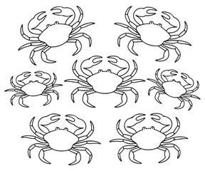 Cute Cartoon Crab Vector Icons – Hand Drawn Sea Animal Clipart Set