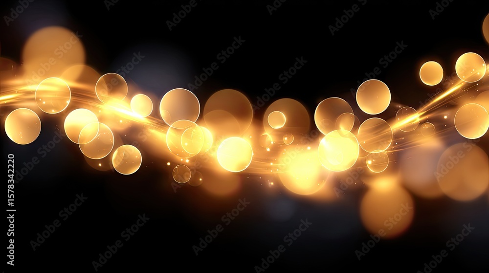 Poster glowing golden bokeh lights with smooth curves and soft focus for elegant background designs