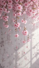 soft pink sakura blossoms hanging gracefully dreamy floral background.