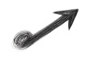 Upward-pointing pencil sketch arrow representing business growth, success trajectory on transparent background