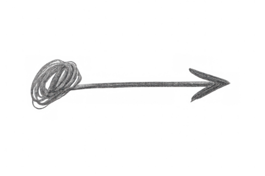 Gray pencil scribble arrow pointing right with circular swirling tail on transparent background, ideal for educational or directional visuals - Powered by Adobe