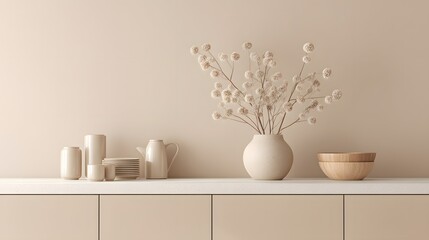 Warm Beige Kitchen Mock-up with Hidden Handles