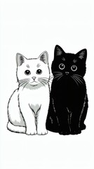 Vertical art of two cats, one white and one black, for elegant minimalist wallpaper Image 4K UHD