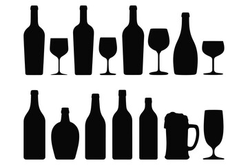 Assorted beverage containers and glasses bottle wine glass
