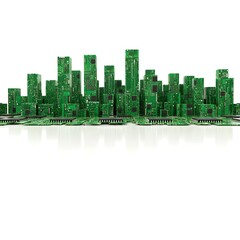 A futuristic cityscape crafted from circuit boards, embodying the cutting edge of innovation and technological advancement. A symbol of progress, interconnection, and the digital age.