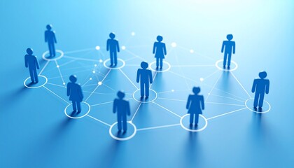Community structure diagram with smoothly connected people silhouette 3D icons
