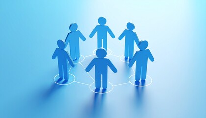 Community structure diagram with smoothly connected people silhouette 3D icons
