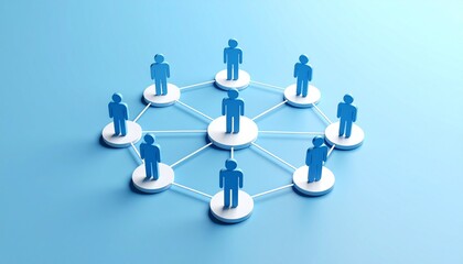 Community structure diagram with smoothly connected people silhouette 3D icons