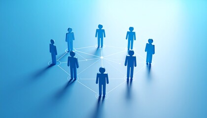 Community structure diagram with smoothly connected people silhouette 3D icons
