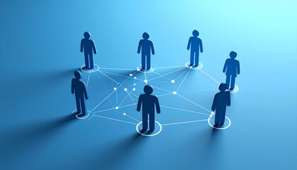 Community structure diagram with smoothly connected people silhouette 3D icons
