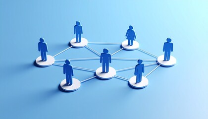 Community structure diagram with smoothly connected people silhouette 3D icons