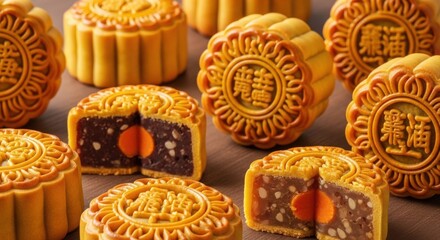 Fototapeta premium Traditional Chinese Mooncakes for Mid-Autumn Festival Celebrations