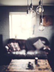 Vintage light bulbs illuminate living space