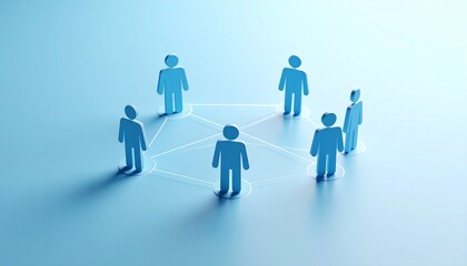 Community structure diagram with smoothly connected people silhouette 3D icons