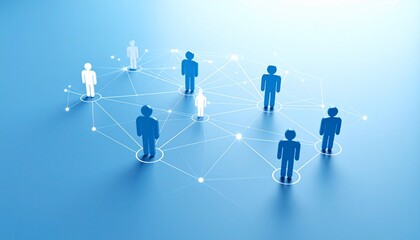 Community structure diagram with smoothly connected people silhouette 3D icons