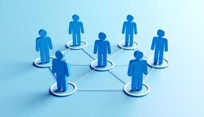 Community structure diagram with smoothly connected people silhouette 3D icons