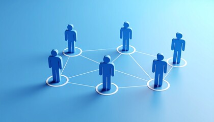 Community structure diagram with smoothly connected people silhouette 3D icons