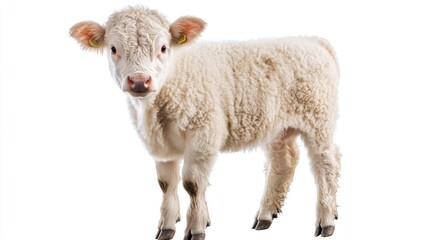 Fototapeta premium Cute calf, front view, against white background