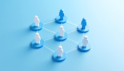 Community structure diagram with smoothly connected people silhouette 3D icons