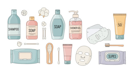 Obraz premium Hygiene Icons Daily Self-Care Vector Clipart Set